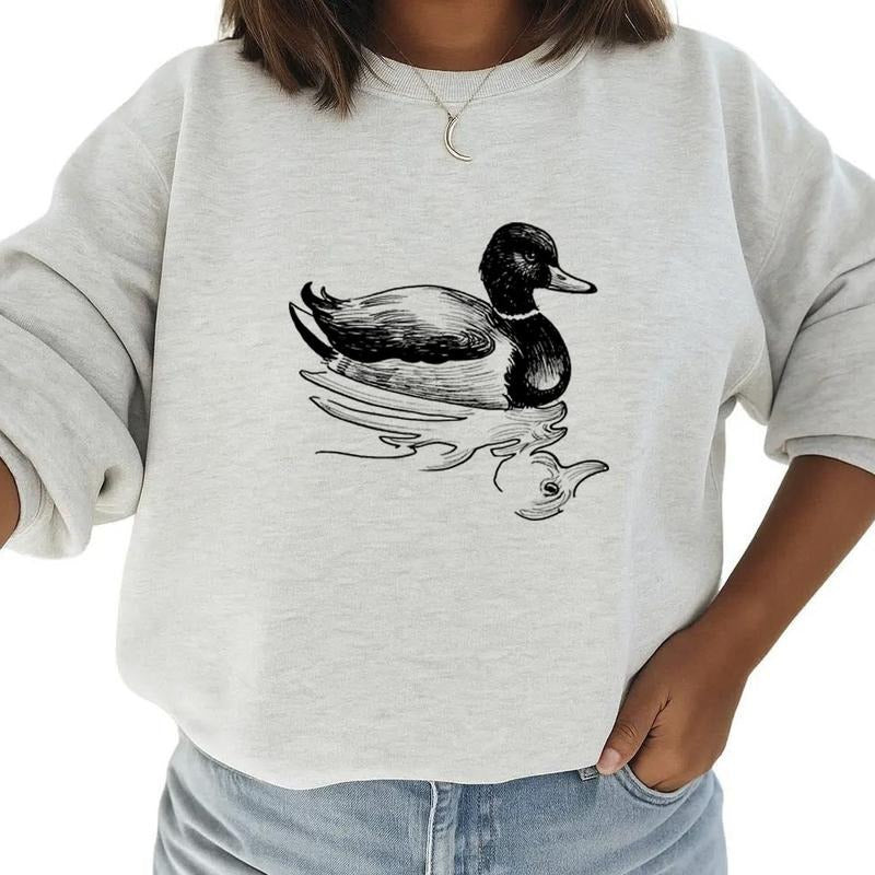 Drawing of a Mallard duck reflecting itself in water Unisex Sweatshirt Hoodie Tshirt , for hunters, Hunting Season husbands Cute Cotton Womenswear