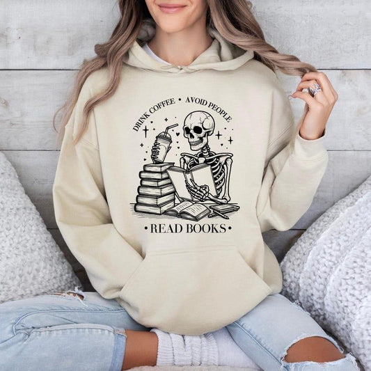 Drink Coffee, Avoid People, Read Books Sublimation Sweatshirt | Bookish Apparel, Introverted Reader, Read More Books...