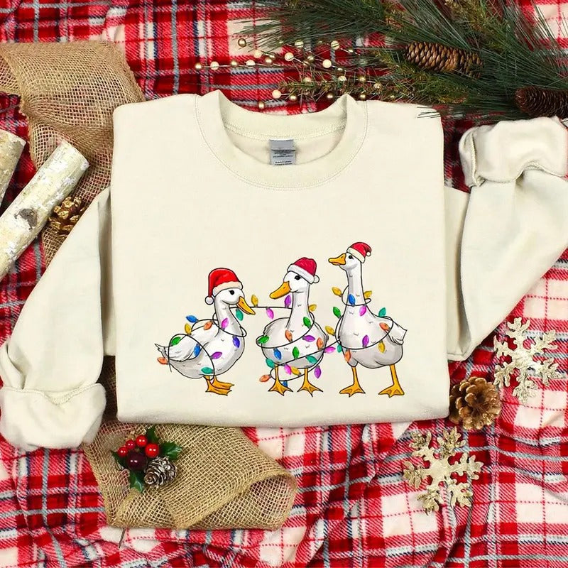 Duck Christmas Sweatshirt, Christmas Ducks Shirt, Funny Christmas Gifts, Funny Christmas Duck Sweatshirt, Duck Christmas Lights Sweatshirt, Farmer Christmas Crewneck