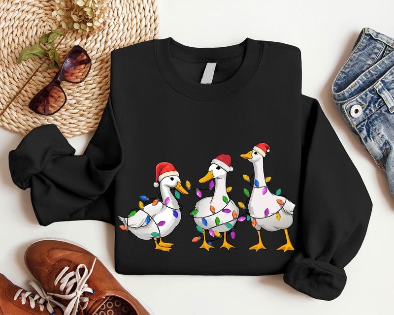Duck Christmas Sweatshirt, Duck Christmas Lights Hoodie, Santa Goose Christmas Sweater, Funny Duck Lover Xmas Gift Sweater, Fame Animal Sweatshirt For Holiday.