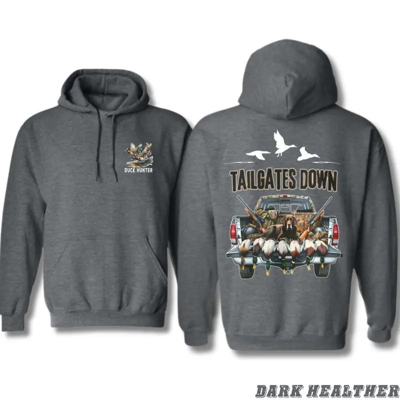 Duck Hunter Hoodie - Tailgates Down Design Ideal for Hunters and Outdoor Lifestyle Lovers, Unisex Hoodie for Casual Comfort and Rustic Charm Menswear Sweaters