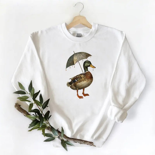 Duck under umbrella Retro Sweatshirt Mallard Duck on box Unisex Tshirt Hoodie, duck lovers Cotton