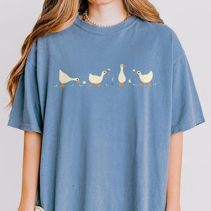 Ducks and Flowers Comfort Shirt, Funny Goose Shirt, Cute Duck Aesthetic Shirt, Funny Goose Shirt, Comfort Shirt for Her, Goose Lover Tee, Cute Duck Couple Clothing, Sarcastic Goose Gifts, Comfort Shirt Unisex Oversized Graphic Tee, Women Top