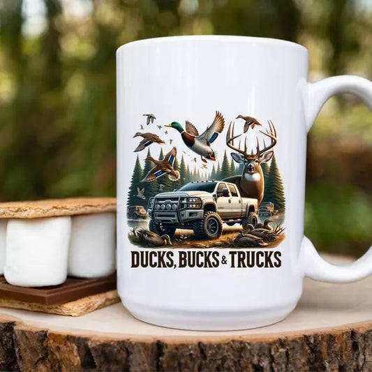 Ducks, Bucks & Trucks Hunting Duck Deer Hunting Mug Custom Ceramic Mug