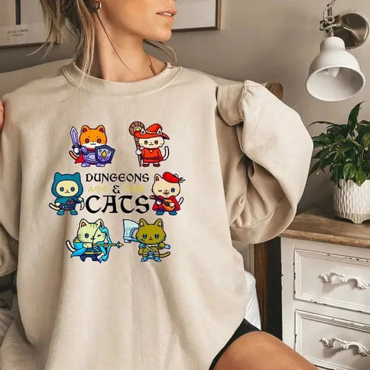 Dungeons and Cats Unisex Sweater,Dungeon Master Hoodie,Cat Throwing Dice Hoodie,Tabletop Games,DND Hoodie,Dungeons Cat Sweatshirt