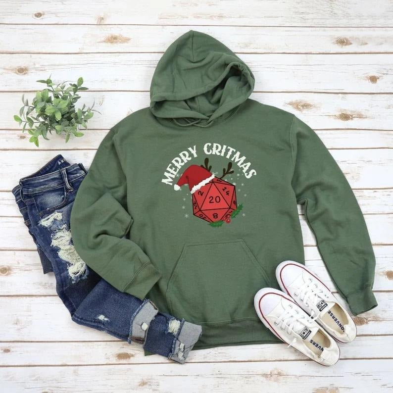 Dungeons and Dragons Christmas Party Hoodie, Christmas Sweatshirt For DND Fans, Polyhedral Dice Christmas Hoodie, Merry Critmas Sweater, DnD Christmas Sweatshirt