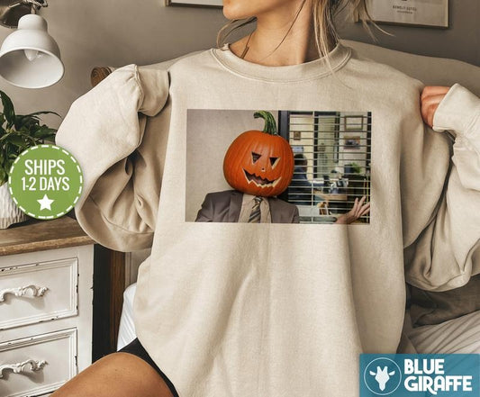 Dwight Pumpkin Head Sweatshirt, Funny Pumpkin Head Fall Crewneck