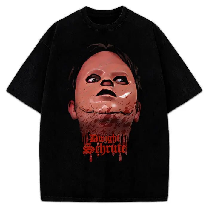 Dwight Schrute T-Shirt Schrute Farm Mask CPR Skit Portrait Custom Graphic The Office Tribute Tee Crewneck Cotton