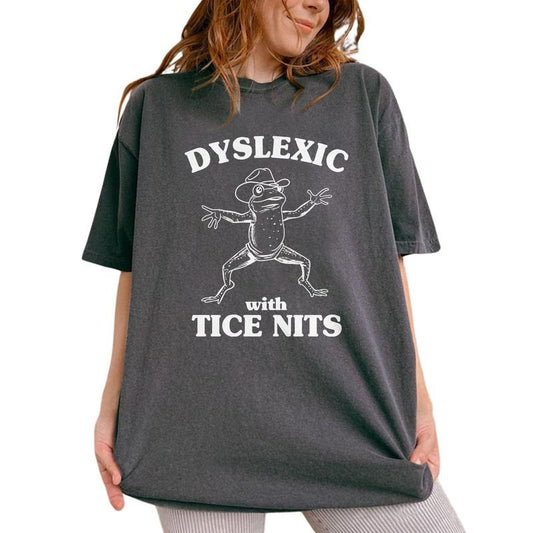 Dyslexic With Shirt, Funny Shirt, Frog T Shirt, Dumb Y2k Shirt, Stupid Vintage Shirt, Cartoon Tee Cotton Fabric, Silly Meme Shirt Women's Top Womenswear Comfort Fit Chic Style