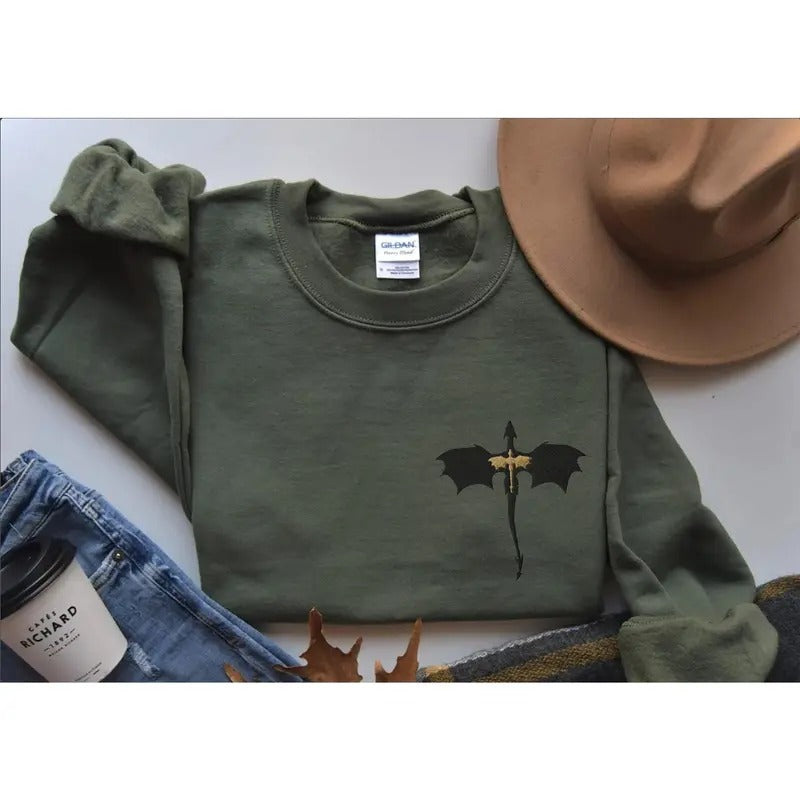 EMBROIDERED Basgiath War College Sweatshirt, Fourth Wing Embroidered Crewneck, Dragon Rider Shirt, Fantasy Bookish Hoodie, Bookish Shirt