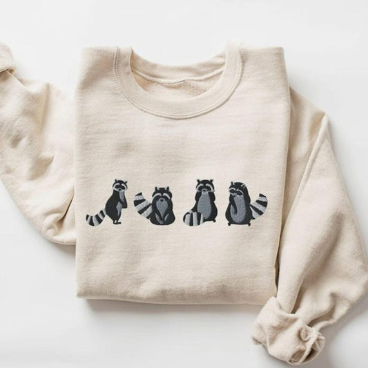 EMBROIDERED Raccoon Sweatshirt, Cute Raccoons Sweater, Raccoon Crewneck, Raccoon Gifts, Racoon Sweat Shirt, Feral But...