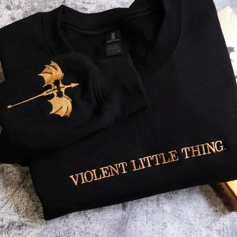 EMBROIDERED Violent Little Thing Sweatshirt, Fourth Wing - Basgiath War College - Dark Academia, Xaden Riorson Sweater, Iron Flame Crewneck