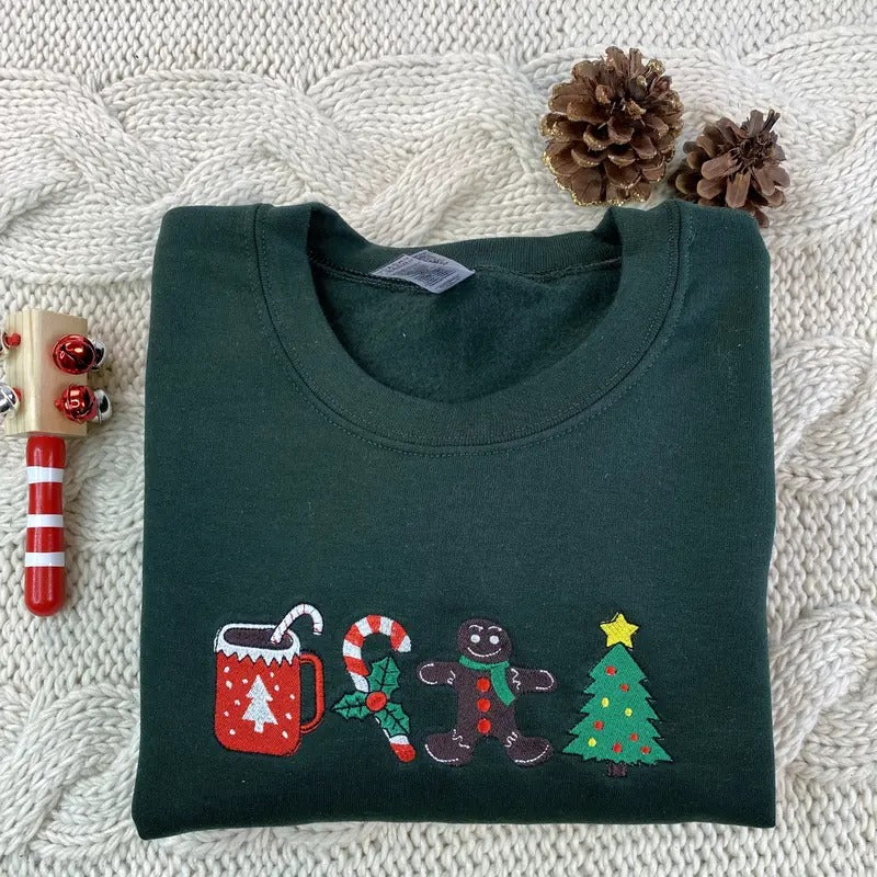 Eagerlys Christmas Embroidered Sweatshirts - Christmas crewneck sweatshirts - Gingerbread, Santa, Christmas gift