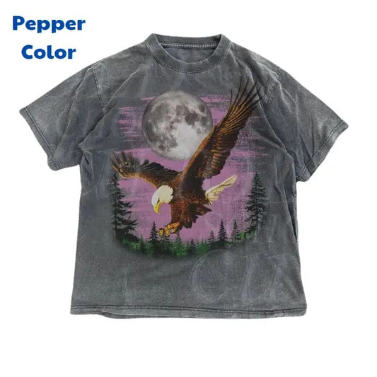 Eagle Vintage Graphic T-Shirt, Retro 90s Eagle Moon T-Shirt, Retro 2000s Nature Shirt, Y2k Gothic Shirt, Dad Gifts, Y2k, Unisex T-Shirt, Gift For Men Women Menswear Top Underwear Tshirt Streetwear