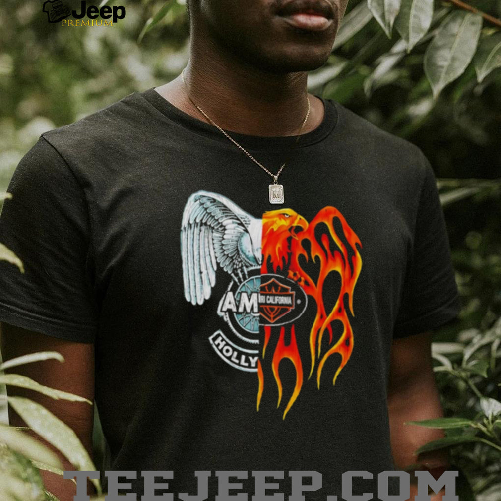 Eagle and Phoenix Fire and Ice Split Graphic Biker T Shirt