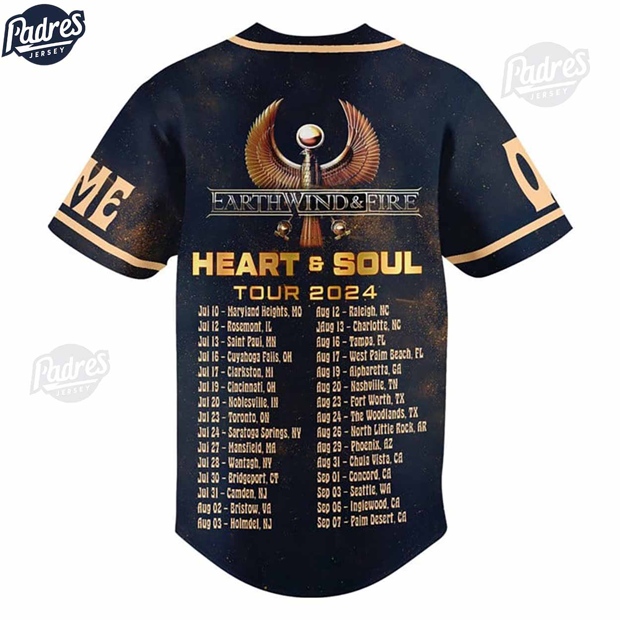 Earth Wind & Fire Heart And Soul Tour 2024 Custom Baseball Jersey - Padres Jersey Oasis: Elevate Your Baseball Style Game