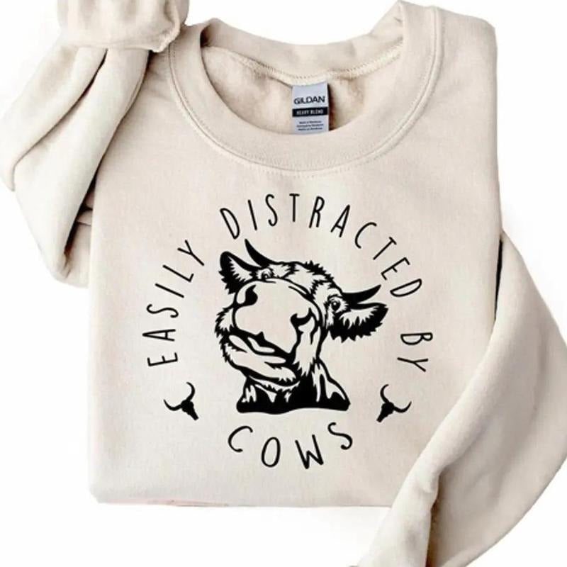 Easily Distracted By Cows Crewneck Sweatshirt, Hoodie, T-shirt