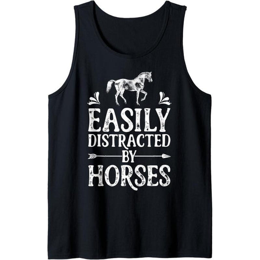 Easily Distracted By Horses Funny Horse Riding Women Farm Tank Top MADE IN USA