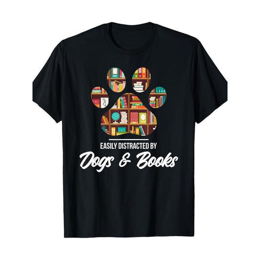 Easily distracted by dogs and books - Animal Lover T-shirt 100% cotton T-shirt Made in USA Hoodie, Sweatshirt