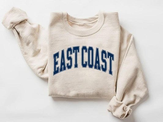 East Coast Crewneck Sweatshirt, Vintage Varsity Sweatshirt, Summer Beach Sweatshirt, Retro East Coast Shirt, Trendy Aesthetic Crewneck