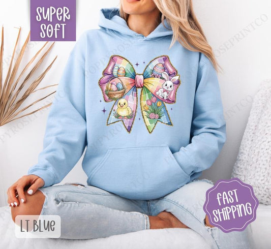 Easter Bow 1 Hoodie, Coquette Easter Women's Crewneck, Cute Religious Women's Hooded Sweater