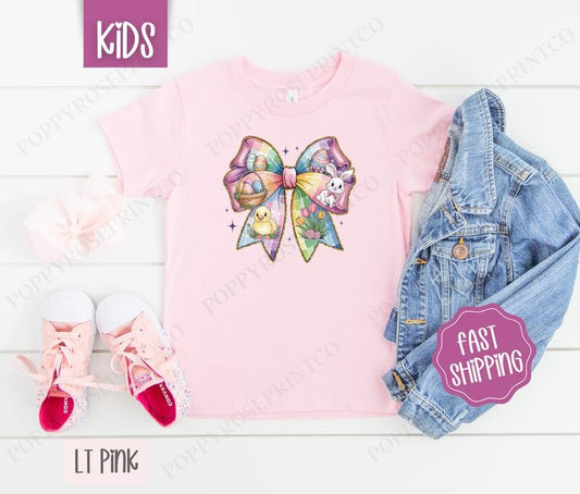 Easter Bow 1 Kids Shirt - Easter Children's Tshirt - Cute Coquette Youth Tee Gildan