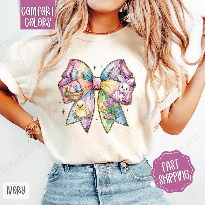 Easter Bow 1 Shirt Comfort Colors, Coquette Easter Tshirt, Trendy Religious Women's Tee, Gift for Her