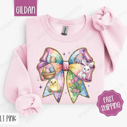 Easter Bow 1 Sweatshirt, Coquette Easter Crewneck, Trendy Religious Women's Sweater, Gift for Her