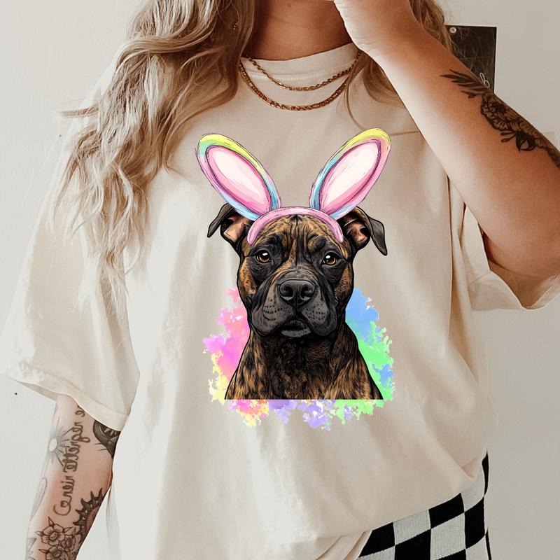 Easter Brindle Pitbull Shirt ~ Unisex Apparel Relaxed Fit Printed In The USA Clothing Womenswear Casual Comfort Cotton