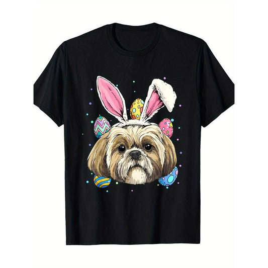 Easter Bunny & Dog Face Graphic Tee - 100% Cotton, Short Sleeve, Crew Neck T-Shirt for Men - Casual Summer Wear Made in USA