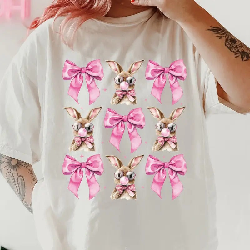 Easter Bunny & Pink Bows Shirt ~ Unisex Apparel Relaxed Fit Printed In The USA Clothing Womenswear Casual Comfort Cotton Top Athletic Boho Chic