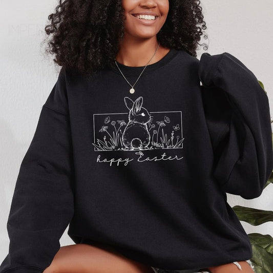 Easter Bunny Black Printed Sweatshirt, Easter Bunny Sweatshirt, Easter Bunny Black Sweater, Printed Comfort Colors T-Shirt, Full Color Print