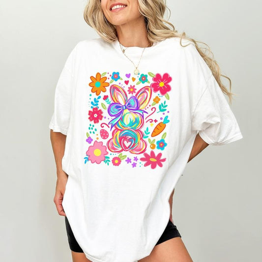 Easter Bunny Comfort Colors Shirt, Coquette Bow Bunny T-shirt, Rabbit Graphic Tee, Happy Easter Clothing, Bunny Floral Shirt, Coquette Easter Outfits