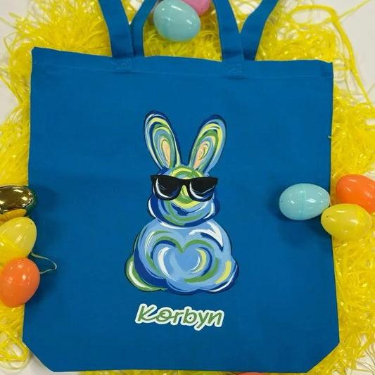 Easter Bunny Tote Bag Customizable Name Pink and Blue options