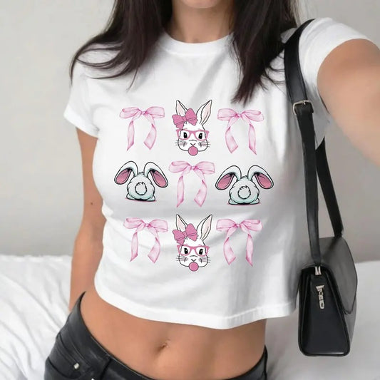 Easter Bunny with Glasses Baby Tee, Bunnies and Bows Y2K Clothing, Cute Easter Baby Tee, Family Easter , Bow Bunny Gift