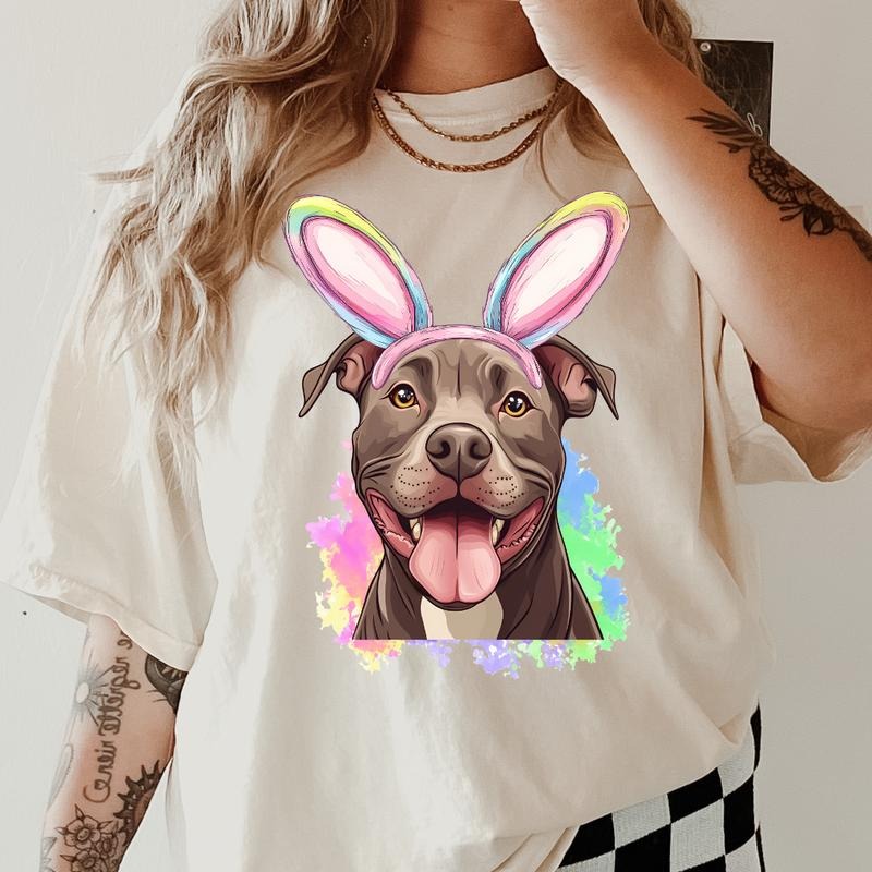 Easter Chocolate Pitbull  Shirt ~ Unisex Apparel Relaxed Fit Printed In The USA Clothing Womenswear Casual Comfort Cotton