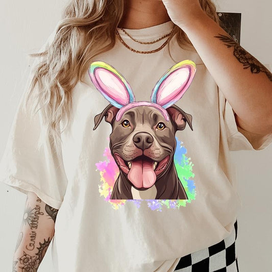Easter Chocolate Pitbull  Shirt ~ Unisex Apparel Relaxed Fit Printed In The USA Clothing Womenswear Casual Comfort Cotton