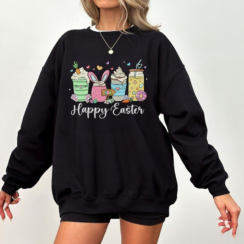 Easter Coffee Lover Shirt, Happy Easter Drink Tee, Cute Spring Coffee Sweatshirt for Women, Festive Bunny Coffee Graphic Shirt