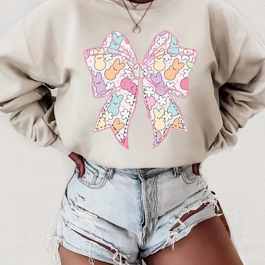 Easter Coquette Bow Sweatshirt, Coquette Bow Bunny Tee Shirt, Coquette Peeps Bow Sweater, Happy Easter Shirt, Pink Bow Easter T-Shirt