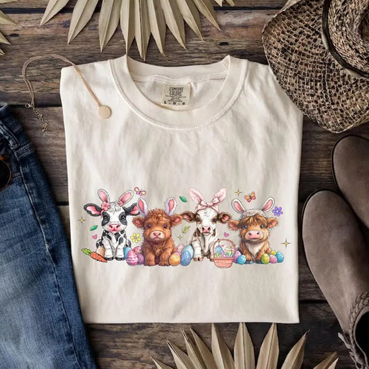 Easter Day Cow T-Shirt, Cute Cow Shirt, Bunny Cow Shirt, Easter Cow Shirt, Easter Day Heifer Shirt