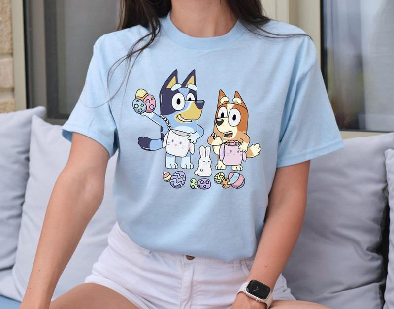 Easter Dog Shirt, Bluey Easter day shirt, bluey characters, Easter Vibes shirt, Easter Blue shirt Trendy Easter shirt, Bluey and Bingo tee, retro easter shirt