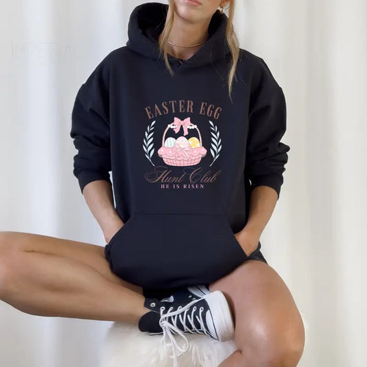 Easter Egg Hunt Club He Is Risen Printed Hoodie Unisex, He Is Risen Hoodie, Quotes Sweater, Easter Egg Hunt Club