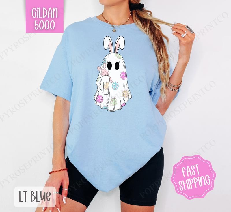 Easter Ghost Full Size Shirt Gildan, Women's Tee, Cute Easter Women's Tshirt Plus Sizes
