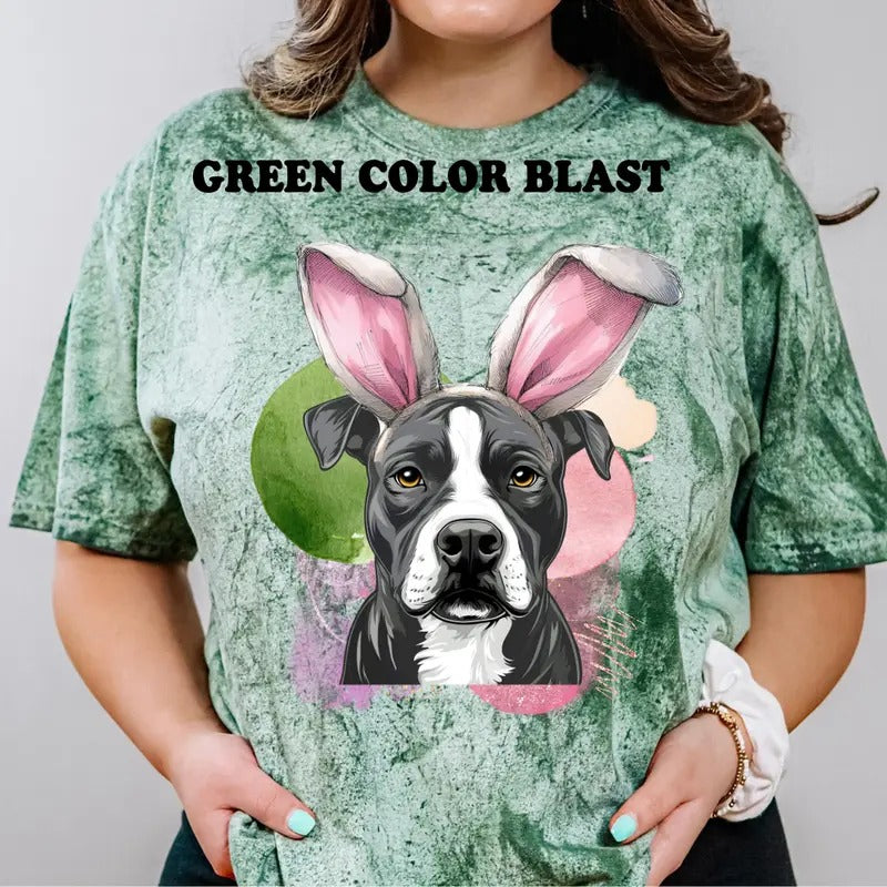 Easter Grey And White Pitbull Shirt ~ Unisex Apparel Relaxed Fit Printed In The USA Clothing Womenswear Casual Comfort Cotton