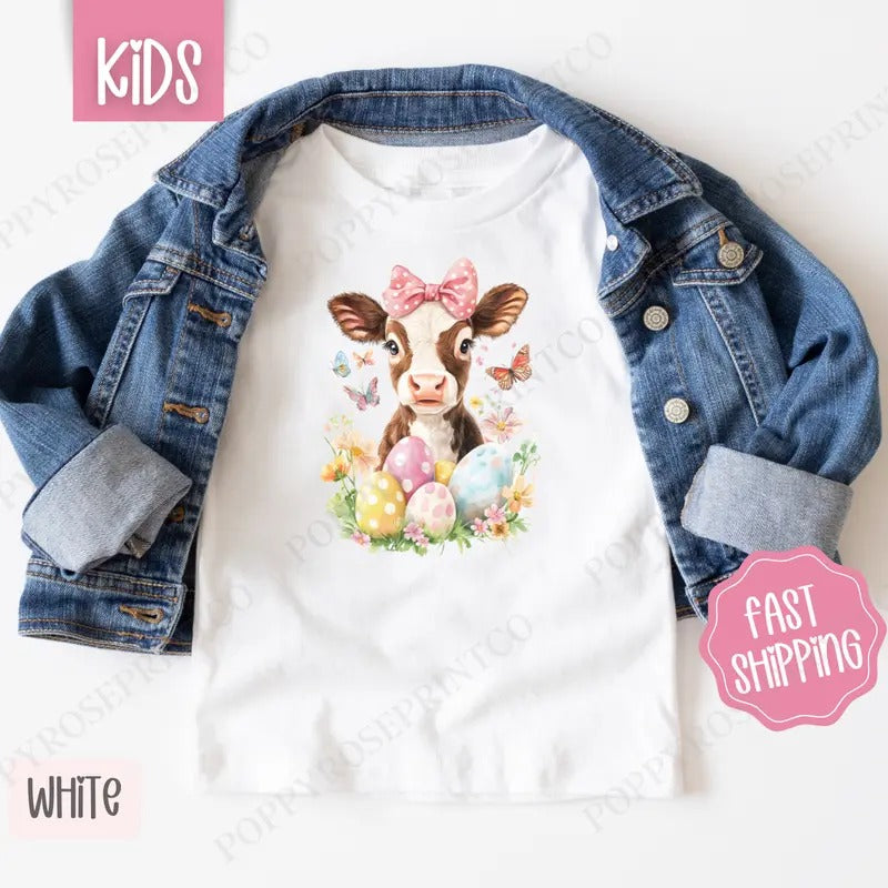 Easter Highland Cow Kids Shirt - Easter Children's Tshirt - Cute Youth Tee Gildan