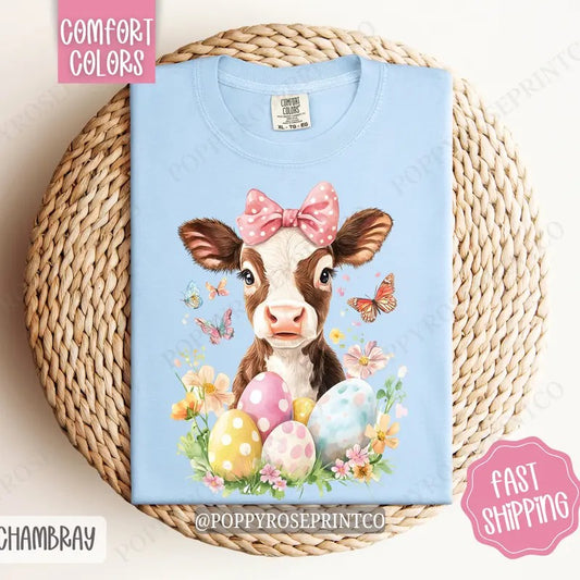 Easter Highland Cow Shirt Comfort Colors, Women's Easter Tee, Cute Cow Women's Tshirt