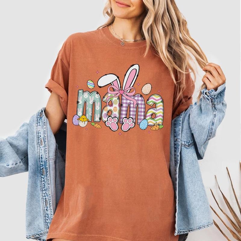 Easter Mama Shirt, Cute Bunny Ear Mom Tee, Pastel Spring Graphic Shirt for Moms, Easter Outfit for Mothers, Festive Mama Shirt