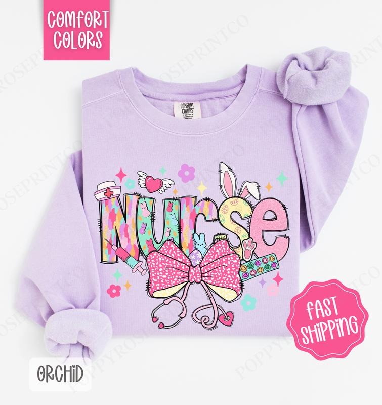 Easter Nurse Comfort Colors Sweatshirt, Cute Holiday RN Women's Crewneck, Trendy Easter Women's Sweater, Gift for Nurse