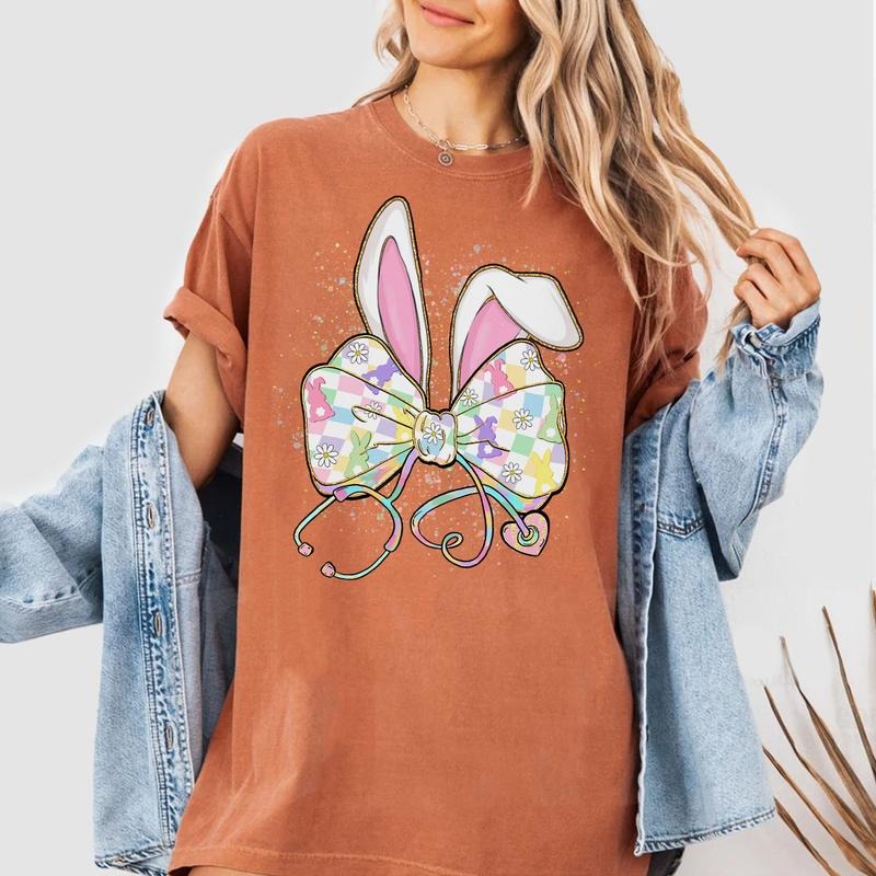 Easter Nurse Shirt, Bunny Bow Stethoscope Tee, Cute Spring Medical Shirt, Easter Outfit for Nurses, Healthcare Worker Graphic Tee