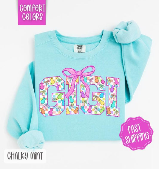 Easter Peep Gigi Comfort Colors Sweatshirt, Cute Easter Women's Crewneck, Trendy Grandma Sweater, Gift for Her